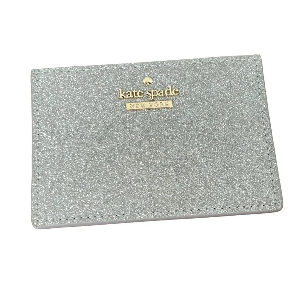 KATE SPADE Glimmer Slim Card Holder in Silver Gray NWT